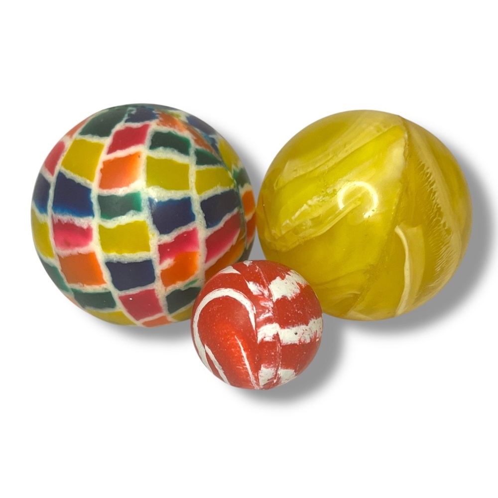 Vintage Y2K‎ Bouncy Ball Lot of 3 Mosaic | Yellow | Red and White Various Sizes